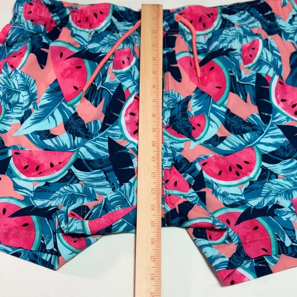 Mens Tropical Watermelon Print Swim Trunks Y2K Beachcore Summer Swim Shorts Pink